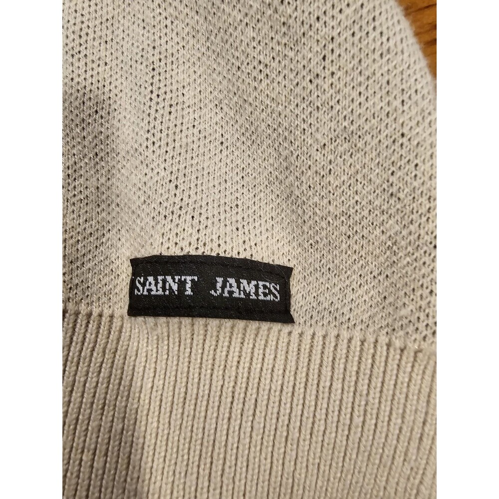 Saint James Cotton Polo Collar Cardigan Sweater Abstract Floral Cream Black Sz 8 - Picture 10 of 10
